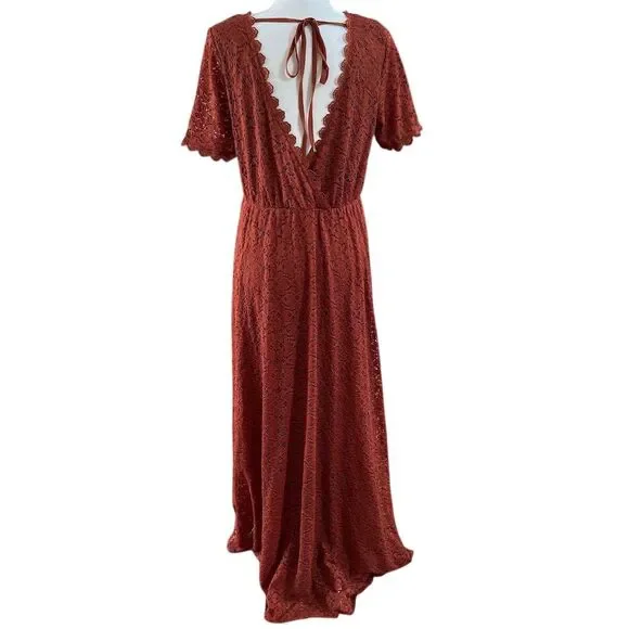 Baltic Born Brown and Orange Wrap Maxi Dress with Ruffled V-Neck - Picture 8 of 15